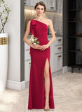 Madalyn Sheath/Column One-Shoulder Floor-Length Stretch Crepe Bridesmaid Dress With Split Front STKP0013153