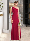 Madalyn Sheath/Column One-Shoulder Floor-Length Stretch Crepe Bridesmaid Dress With Split Front STKP0013153