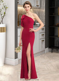 Madalyn Sheath/Column One-Shoulder Floor-Length Stretch Crepe Bridesmaid Dress With Split Front STKP0013153