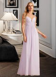 Alia A-Line V-neck Floor-Length Bridesmaid Dress With Ruffle STKP0013154