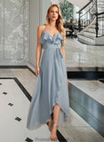 Valeria A-Line V-neck Asymmetrical Bridesmaid Dress With Ruffle STKP0013155