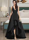 Briana Ball-Gown/Princess V-neck Asymmetrical Satin Bridesmaid Dress With Cascading Ruffles STKP0013157