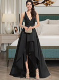 Briana Ball-Gown/Princess V-neck Asymmetrical Satin Bridesmaid Dress With Cascading Ruffles STKP0013157