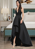 Briana Ball-Gown/Princess V-neck Asymmetrical Satin Bridesmaid Dress With Cascading Ruffles STKP0013157