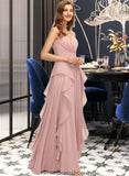 Dayami A-Line V-neck Floor-Length Chiffon Bridesmaid Dress With Ruffle Cascading Ruffles STKP0013161