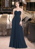 Michaela A-Line Sweetheart Floor-Length Chiffon Lace Bridesmaid Dress With Ruffle STKP0013163