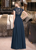 Michaela A-Line Sweetheart Floor-Length Chiffon Lace Bridesmaid Dress With Ruffle STKP0013163