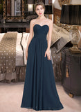 Michaela A-Line Sweetheart Floor-Length Chiffon Lace Bridesmaid Dress With Ruffle STKP0013163