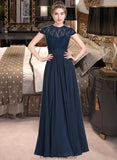 Michaela A-Line Sweetheart Floor-Length Chiffon Lace Bridesmaid Dress With Ruffle STKP0013163