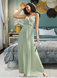 Saniyah A-Line V-neck Floor-Length Bridesmaid Dress With Ruffle STKP0013164