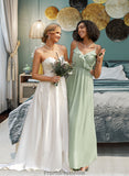 Saniyah A-Line V-neck Floor-Length Bridesmaid Dress With Ruffle STKP0013164