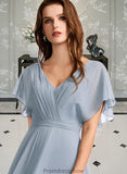 Lucille A-Line V-neck Floor-Length Bridesmaid Dress With Ruffle STKP0013165