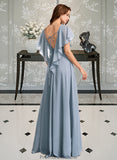 Lucille A-Line V-neck Floor-Length Bridesmaid Dress With Ruffle STKP0013165