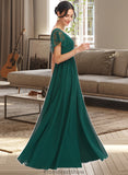 Tatiana A-Line V-neck Floor-Length Bridesmaid Dress With Lace Split Front STKP0013166