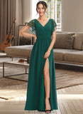 Tatiana A-Line V-neck Floor-Length Bridesmaid Dress With Lace Split Front STKP0013166