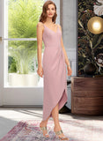 Delaney Sheath/Column V-neck Asymmetrical Stretch Crepe Bridesmaid Dress STKP0013167