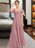 Shayla A-Line Square Neckline Floor-Length Bridesmaid Dress With Ruffle Cascading Ruffles STKP0013172