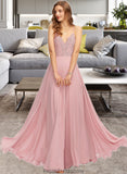 Regina A-Line V-neck Floor-Length Chiffon Bridesmaid Dress STKP0013173