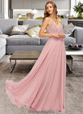 Regina A-Line V-neck Floor-Length Chiffon Bridesmaid Dress STKP0013173