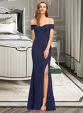 Izabella Trumpet/Mermaid Off-the-Shoulder Floor-Length Stretch Crepe Bridesmaid Dress With Split Front STKP0013175