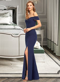 Izabella Trumpet/Mermaid Off-the-Shoulder Floor-Length Stretch Crepe Bridesmaid Dress With Split Front STKP0013175