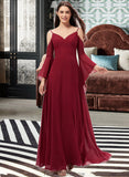 Amaris A-line V-Neck Floor-Length Chiffon Bridesmaid Dress STKP0013178