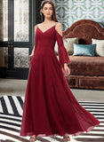 Amaris A-line V-Neck Floor-Length Chiffon Bridesmaid Dress STKP0013178