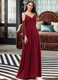 Amaris A-line V-Neck Floor-Length Chiffon Bridesmaid Dress STKP0013178