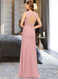 Jeanie Sheath/Column Scoop Neck Floor-Length Chiffon Bridesmaid Dress With Split Front STKP0013179