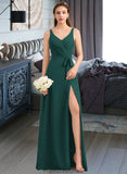 Sandra A-Line V-neck Floor-Length Chiffon Bridesmaid Dress With Ruffle Bow(s) Split Front STKP0013181