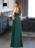 Sandra A-Line V-neck Floor-Length Chiffon Bridesmaid Dress With Ruffle Bow(s) Split Front STKP0013181