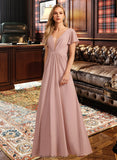 Alani A-Line V-neck Floor-Length Bridesmaid Dress With Ruffle STKP0013183