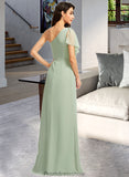 Sam A-Line One-Shoulder Floor-Length Bridesmaid Dress With Ruffle Split Front STKP0013185