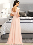 Madeline A-Line Square Neckline Floor-Length Bridesmaid Dress With Split Front STKP0013186