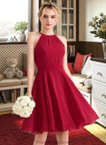 Yoselin A-Line Scoop Neck Knee-Length Chiffon Bridesmaid Dress With Ruffle Bow(s) STKP0013189