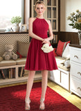 Yoselin A-Line Scoop Neck Knee-Length Chiffon Bridesmaid Dress With Ruffle Bow(s) STKP0013189