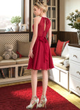 Yoselin A-Line Scoop Neck Knee-Length Chiffon Bridesmaid Dress With Ruffle Bow(s) STKP0013189