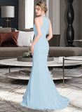 Lizeth Trumpet/Mermaid Scoop Neck Sweep Train Chiffon Tulle Bridesmaid Dress With Ruffle STKP0013194