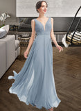 Arielle A-Line V-neck Floor-Length Bridesmaid Dress STKP0013199