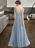 Arielle A-Line V-neck Floor-Length Bridesmaid Dress STKP0013199