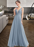 Arielle A-Line V-neck Floor-Length Bridesmaid Dress STKP0013199