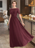 Lesly A-Line Scoop Neck Floor-Length Chiffon Lace Bridesmaid Dress With Sequins STKP0013207