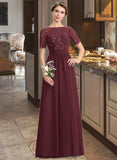 Lesly A-Line Scoop Neck Floor-Length Chiffon Lace Bridesmaid Dress With Sequins STKP0013207