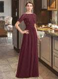 Lesly A-Line Scoop Neck Floor-Length Chiffon Lace Bridesmaid Dress With Sequins STKP0013207