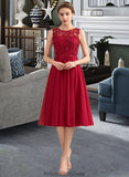 Kaley A-Line Scoop Neck Knee-Length Chiffon Lace Bridesmaid Dress With Beading Sequins STKP0013208