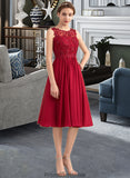 Kaley A-Line Scoop Neck Knee-Length Chiffon Lace Bridesmaid Dress With Beading Sequins STKP0013208