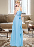 Molly A-Line V-neck Floor-Length Chiffon Bridesmaid Dress With Ruffle Bow(s) STKP0013211