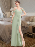 Ali A-Line V-neck Floor-Length Bridesmaid Dress With Ruffle Split Front STKP0013213