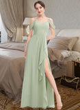 Ali A-Line V-neck Floor-Length Bridesmaid Dress With Ruffle Split Front STKP0013213