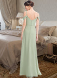 Ali A-Line V-neck Floor-Length Bridesmaid Dress With Ruffle Split Front STKP0013213